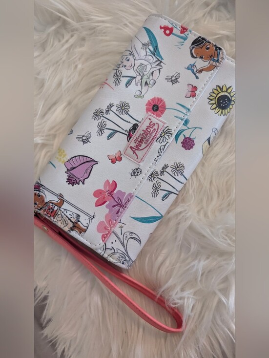 Disney Handbags - Disney White Floral Character Wristlet Wallet with Pink Strap